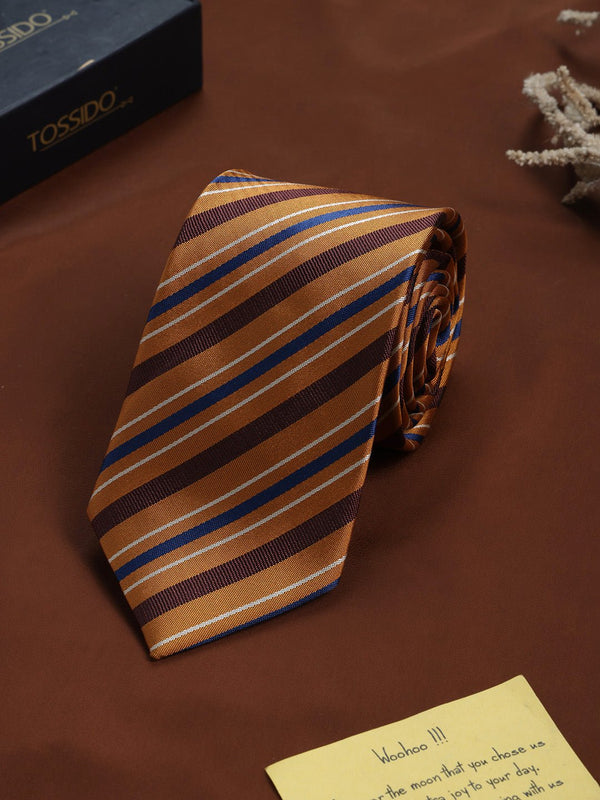 Mustard Stripe Woven Necktie - TOSSIDO
