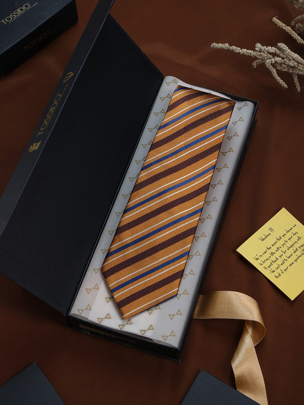 Mustard Stripe Woven Necktie - TOSSIDO