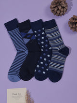 Navy Argyle, Stripe & Dot Socks – Pack of 4