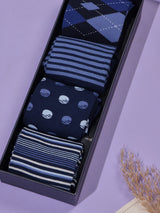 Navy Argyle, Stripe & Dot Socks – Pack of 4