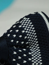 Navy Blue Base with White Geometric Pattern Knitted Bow Tie - TOSSIDO