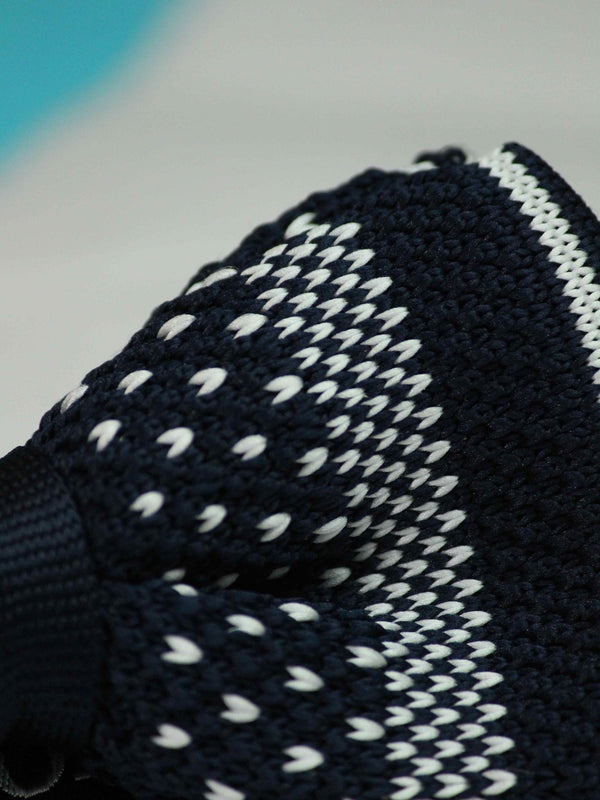 Navy Blue Base with White Geometric Pattern Knitted Bow Tie - TOSSIDO