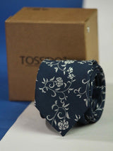 Navy Blue Floral Skinny Necktie - TOSSIDO
