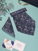 Navy Blue Floral Woven Cravat & Pocket Square Set - TOSSIDO