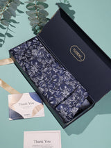 Navy Blue Floral Woven Cravat & Pocket Square Set - TOSSIDO