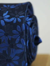 Navy Blue Floral Woven Necktie - TOSSIDO