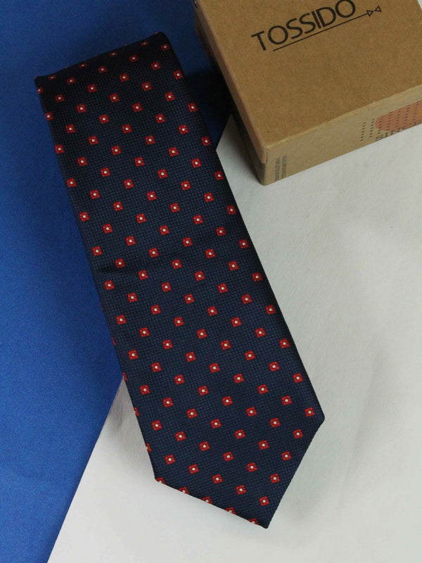Navy Blue Floral Woven Necktie - TOSSIDO