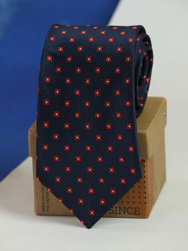 Navy Blue Floral Woven Necktie - TOSSIDO