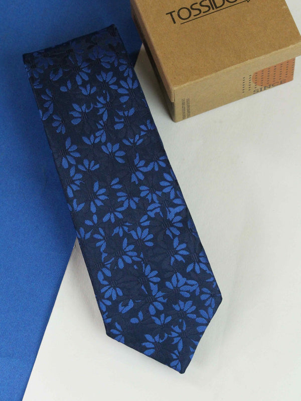 Navy Blue Floral Woven Necktie - TOSSIDO
