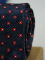 Navy Blue Floral Woven Necktie - TOSSIDO