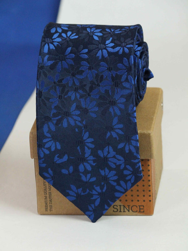 Navy Blue Floral Woven Necktie - TOSSIDO