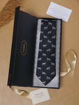 Navy Blue Horse Teflon Silk Necktie - TOSSIDO