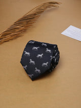 Navy Blue Horse Teflon Silk Necktie - TOSSIDO