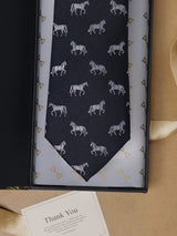 Navy Blue Horse Teflon Silk Necktie - TOSSIDO