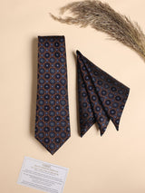 Navy & Blue Medallion Performance Silk™ Necktie & Pocket Square Gift Set - TOSSIDO