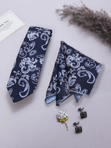 Navy Blue Paisley Necktie Pocket Square Brooch & Cufflinks Gift Set - TOSSIDO