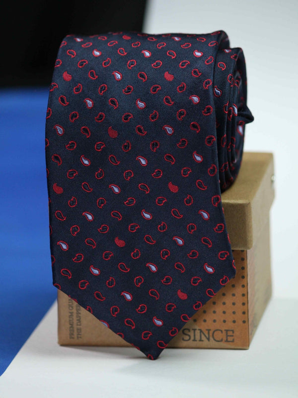 Navy Blue Paisley Silk Necktie - TOSSIDO