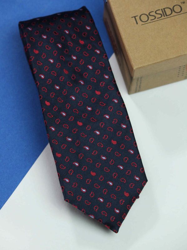 Navy Blue Paisley Silk Necktie - TOSSIDO