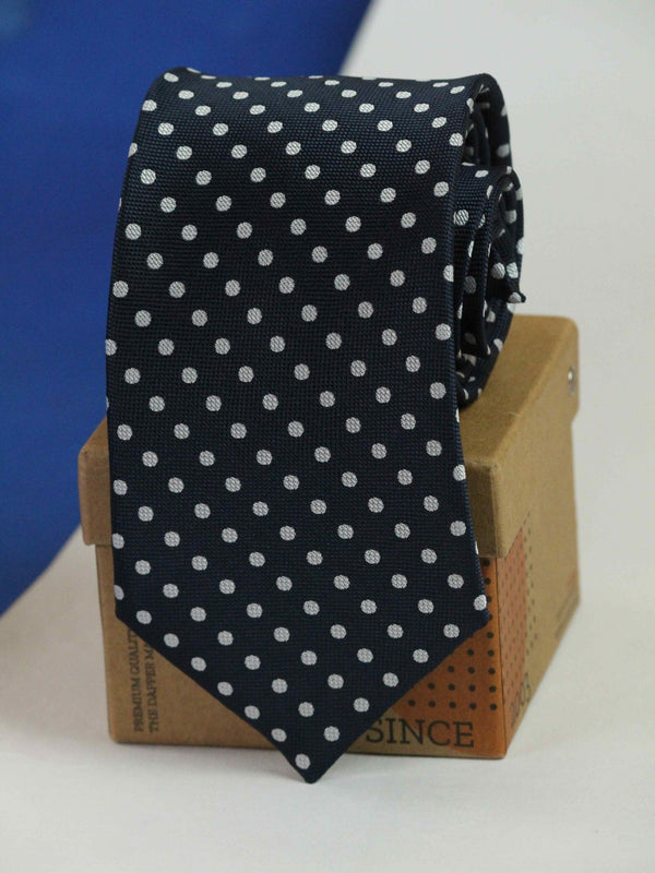 Navy Blue Polka Woven Necktie - TOSSIDO