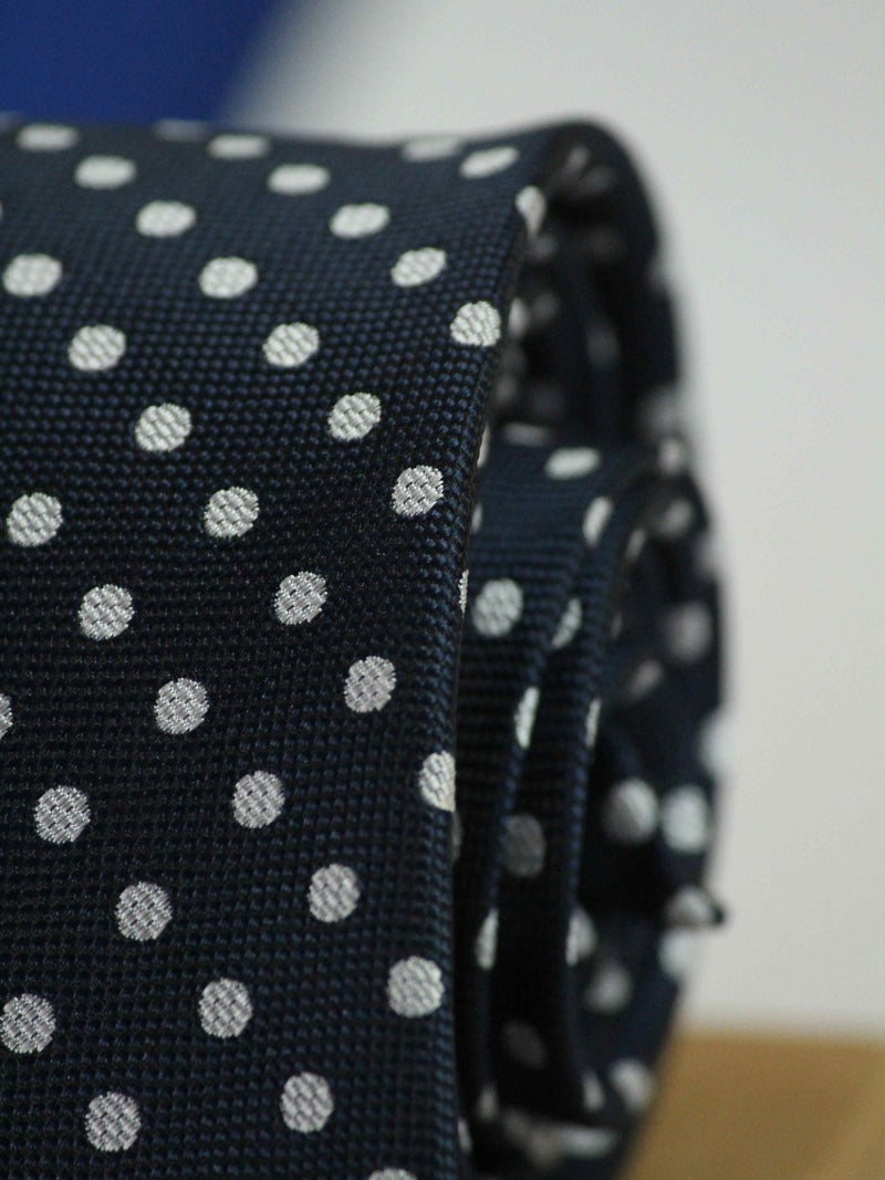 Navy Blue Polka Woven Necktie - TOSSIDO
