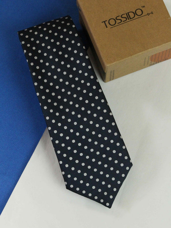 Navy Blue Polka Woven Necktie - TOSSIDO