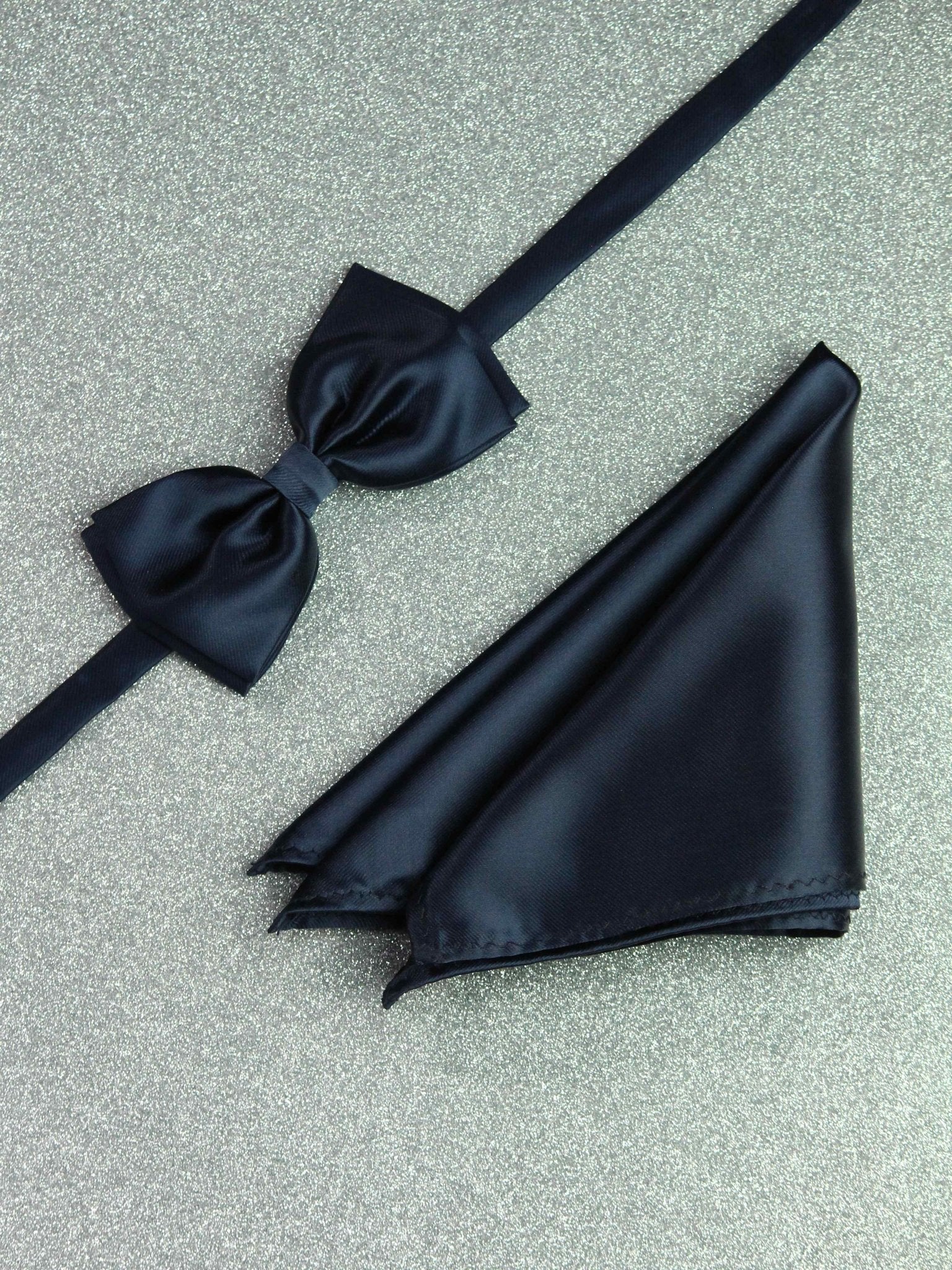 Navy Blue Solid Bowtie Pocket Square Set