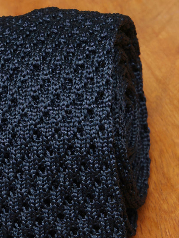 Navy Blue Solid Knitted Necktie - TOSSIDO