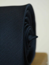 Navy Blue solid necktie in woven microfiber, tied view