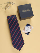 Navy Blue Textured Diagonal Stripe Necktie - TOSSIDO
