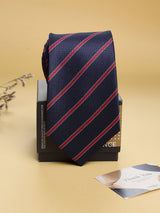 Navy Blue Textured Diagonal Stripe Necktie - TOSSIDO