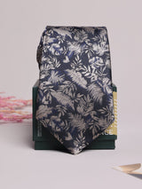 Navy Botanical Leaf Necktie - TOSSIDO