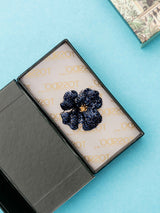 Navy Crystal Flower Brooch - TOSSIDO
