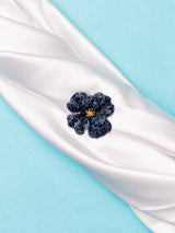 Navy Crystal Flower Brooch - TOSSIDO