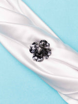 Navy Crystal Flower Brooch - TOSSIDO