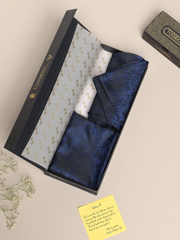 Navy Floral Woven Ascot & Pocket Square Set - TOSSIDO