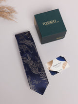Navy & Gold Floral Skinny Necktie - TOSSIDO