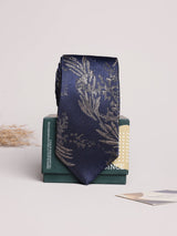 Navy & Gold Floral Skinny Necktie - TOSSIDO