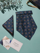 Navy Gold Medallion Woven Cravat & Pocket Square Set - TOSSIDO