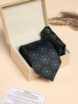 Navy & Green Medallion Performance Silk™ Necktie & Pocket Square Gift Set - TOSSIDO