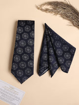 Navy & Grey Medallion Performance Silk™ Necktie & Pocket Square Gift Set - TOSSIDO