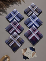 Navy Maroon & Mustard Plaid Check Cotton Handkerchief Set - TOSSIDO