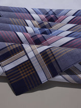 Navy Maroon & Mustard Plaid Check Cotton Handkerchief Set - TOSSIDO