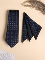 Navy Medallion Performance Silk™ Necktie & Pocket Square Gift Set - TOSSIDO