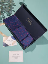 Navy & Red Polka Woven Cravat & Pocket Square Set - TOSSIDO