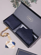 Navy Self Micro Floral Woven Ascot & Pocket Square - TOSSIDO