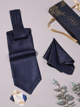 Navy Self Micro Floral Woven Ascot & Pocket Square - TOSSIDO