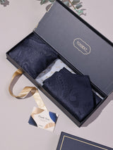 Navy Self Paisley Woven Ascot & Pocket Square - TOSSIDO