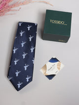 Navy Stag Motif Necktie - TOSSIDO