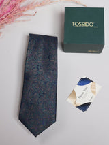 Navy Tonal Floral Necktie - TOSSIDO