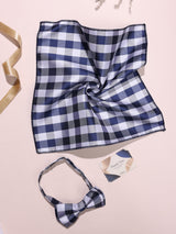 Navy & White Check Bow Tie & Pocket Square Set - TOSSIDO